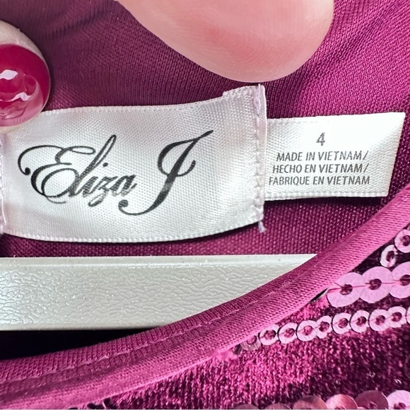 Eliza J Maroon Purple Art Deco 1920s Style Sequin Cap Sleeve Mini Dress Size 4 - Picture 2 of 5